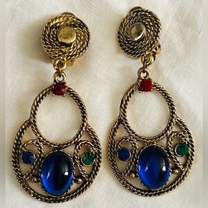 VTG Art Deco Style Clip-On Earrings | Mint Condition Gold Tone Glass Jewel Drops